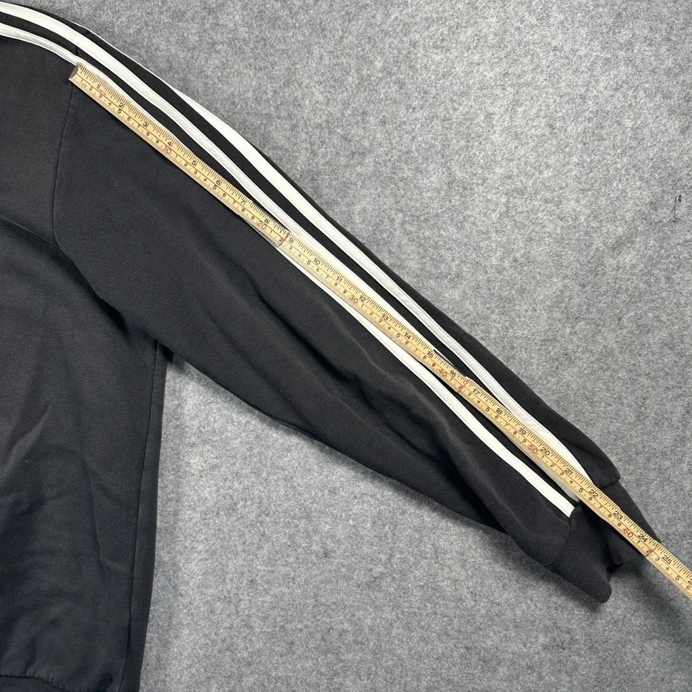 Adidas Essentials 3-Stripes Crewneck Sweatshirt Large Black White Logo Fleece